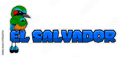 Vector El Salvador sticker with turquoise-browed motmot