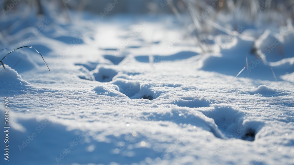 Snow-covered ground with sunlight and shadows Snow-covered ground with sunlight and shadows