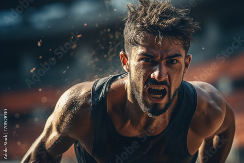 A professional athlete in the midst of intense training, illustrating the discipline and dedication necessary to excel in the competitive sports arena. Concept of athletic commitment. Generative Ai.