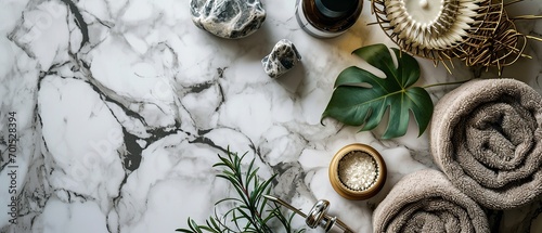Luxury Spa Tools on Marble Background for Marketing