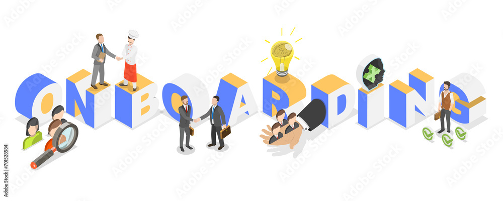 3D Isometric Flat  Illustration of Onboarding, Stepping into a Team, Welcoming a New Staff Member