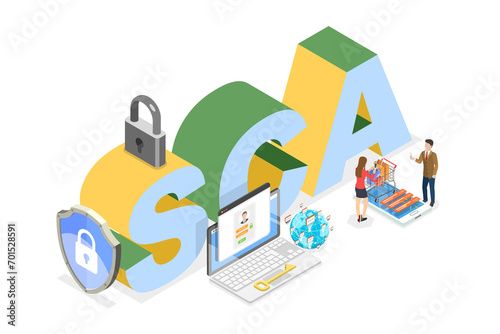 3D Isometric Flat  Illustration of SCA, Strong Customer Authentication photo