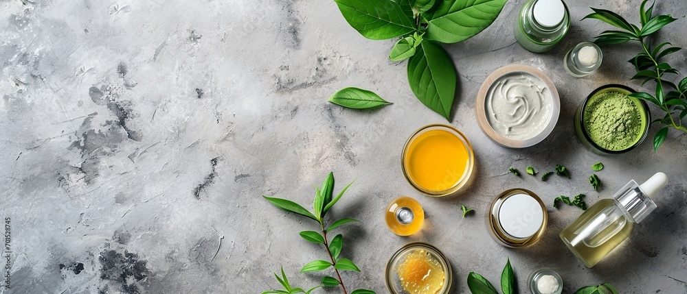 Natural Skincare Products Flat Lay on Stone Background
Natural Skincare Products Flat Lay on Stone Background