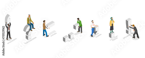 3D Isometric Flat  Illustration of Punctuation Marks  Language Learning