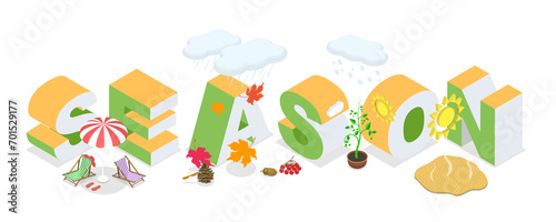 3D Isometric Flat Illustration of Seasons Banner, Spring, Summer, Autumn, Winter