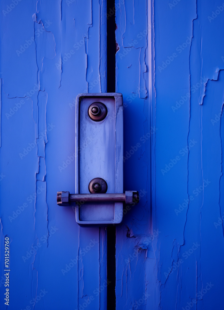 old blue door with lock.Minimal architectural concept.Copy space.Generative AI old blue door with lock.Minimal architectural concept.Copy space.Generative AI