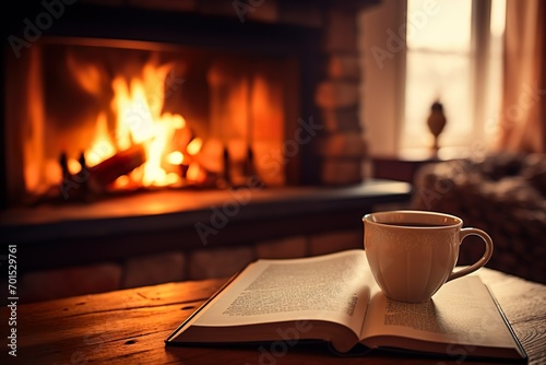 暖炉の前で読書と珈琲01 photo