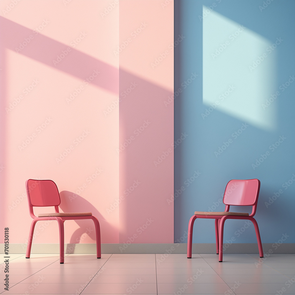 chairs in a room.Minimal architectural concept.Copy space.Generative AI