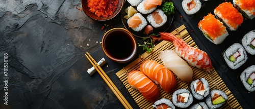 Elegant Sushi Assortment on Polished Black Slate