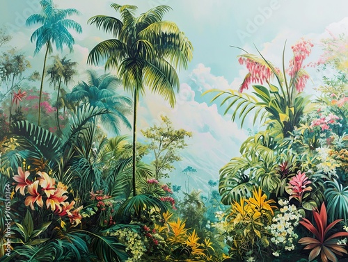 Tropical Oasis  Colorful Graffiti Mural of a Lively Paradise