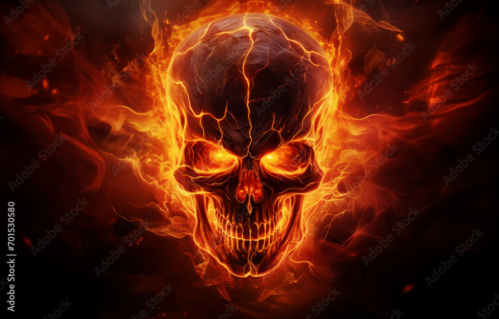 Burning Skull on Dark Background Burning Skull on Dark Background