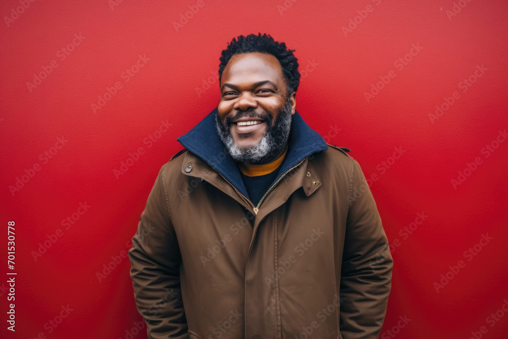 happy African-American man with beard and hat standing against red wall. High quality photo happy African-American man with beard and hat standing against red wall. High quality photo