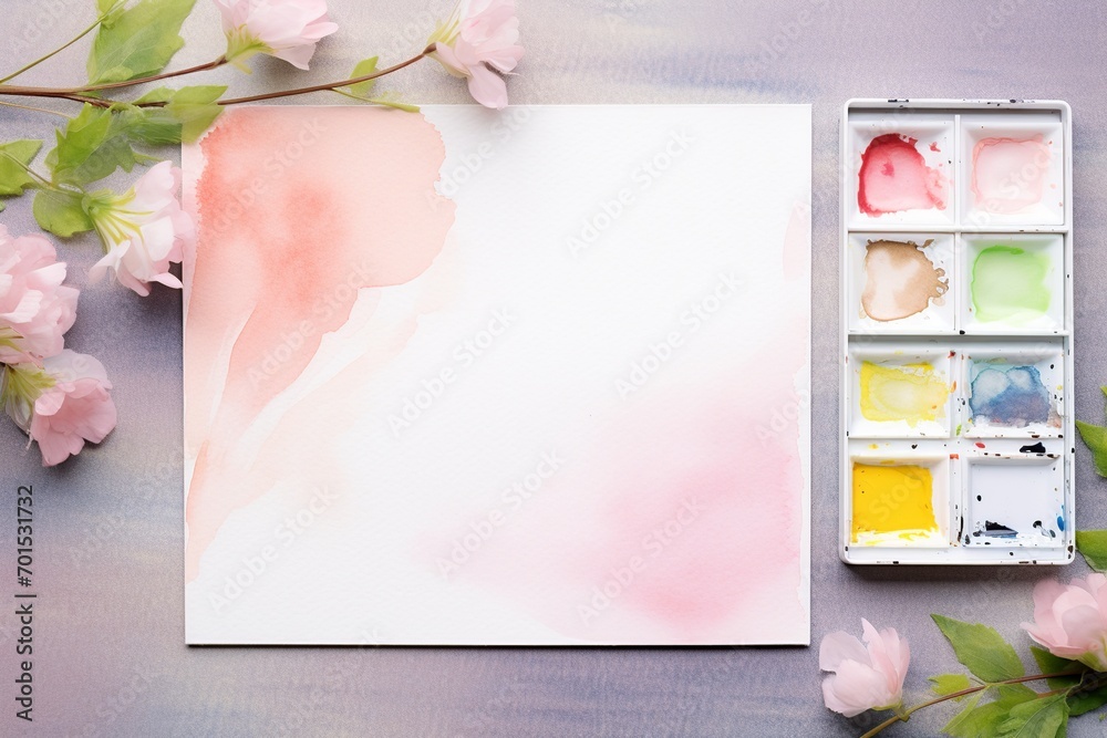 Spring Art Inspiration: Top View of Watercolor Paints and Sketchbook