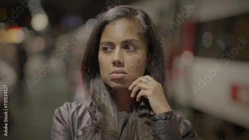 Wallpaper Mural Head Shot of Thinking Female Person Waiting Thoughtful in Trainstation  Torontodigital.ca