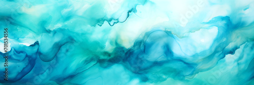 Alcohol ink painting, abstract painting in blue and green tones, diffused turquoise light, flowing aqua silk, blue mist, flowing silk, dynamic pearl wallpaper, watercolor painting.