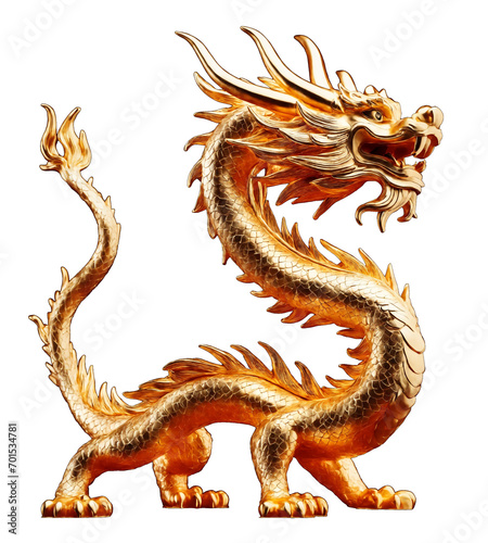 Chinese golden dragon statue  isolated with transparent background