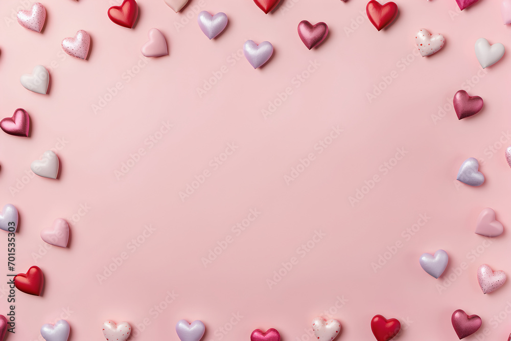 pink valentine background with different hearts style and copy space, valentines day concept	