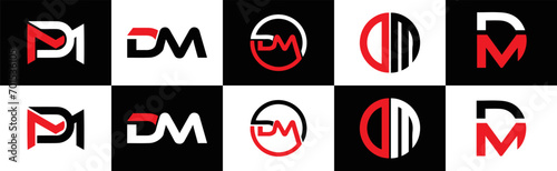  DM logo. D M design. White DM letter. DM, D M letter logo design. D M letter logo design in FIVE, FOUR, THREE, style. letter logo set in one artboard. D M letter logo vector design.	
