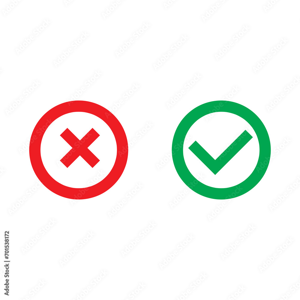 Cross and Check mark symbol icon flat illustration on white background..eps Cross and Check mark symbol icon flat illustration on white background..eps