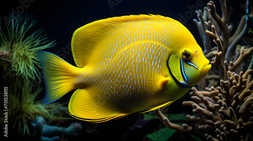 Yellow Angel Fish, darting through coral reefs, vivid colors