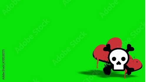 cartoon skull red heart tattoo sticker background illustartion banner