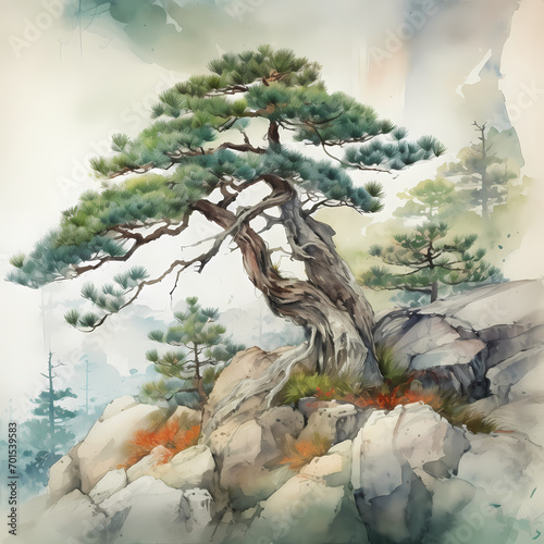 Generative AI, Watercolor Whisper of Korea's Pine photo