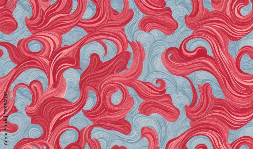 Wavy and swirled red brush strokes vector seamless pattern from AI Generative
