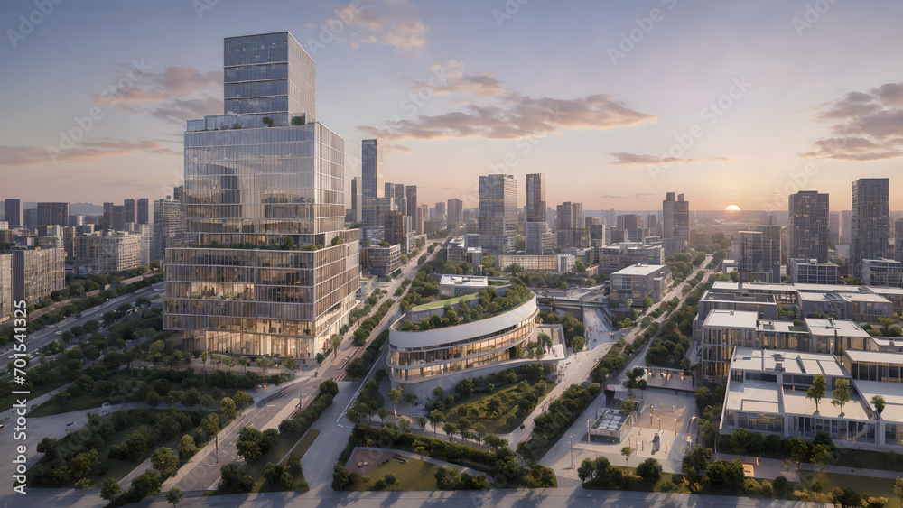 Obraz premium City skyline, eco city, sunset landscape