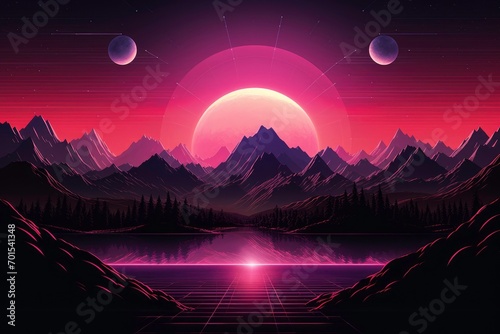 sunset and mountains with pink and neon lighting © Robotoyo