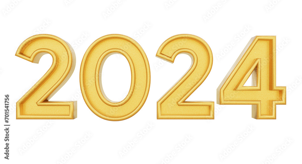 2024 3d text celebration illustration rendering holiday concept . Gold text happy new year 2024 png transparent background