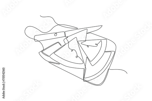 Continuous one line drawing Water Melon Fruit. Bright juicy summer fruit concept. Doodle vector illustration. © Rita
