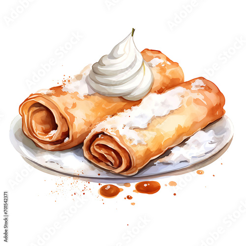 Watercolor Apple Strudel European Pastry Filled With Spiced Apples Rais Clipart Tshirt Transparent Sticker Isolated PNG Illustration 