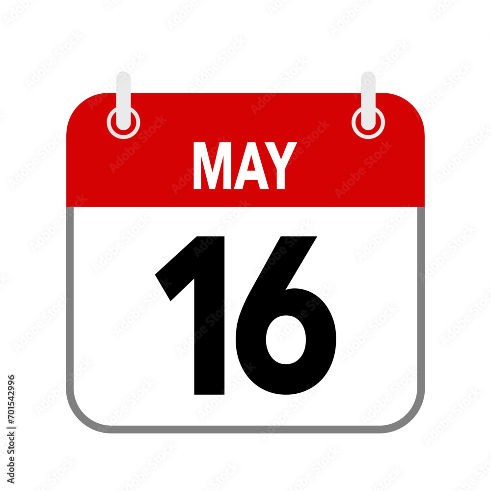16 May, calendar date icon on white background. 16 May, calendar date icon on white background.