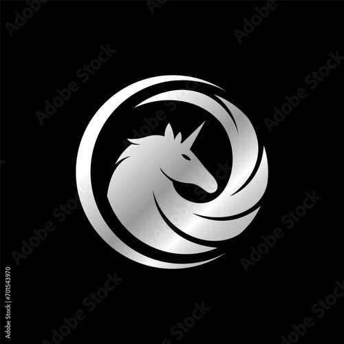unicorn circle swoosh chrome color logo vector