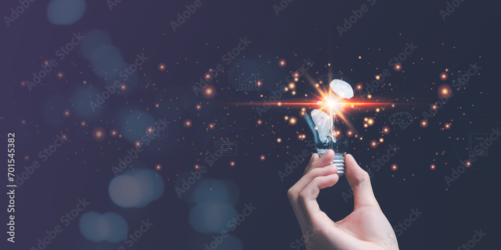 ideas and innovation ,Connecting creativity with modern technology , new solutions ,artificial intelligence science and technology ,Development of innovations and inventions ,cybersecurity - obrazy, fototapety, plakaty 