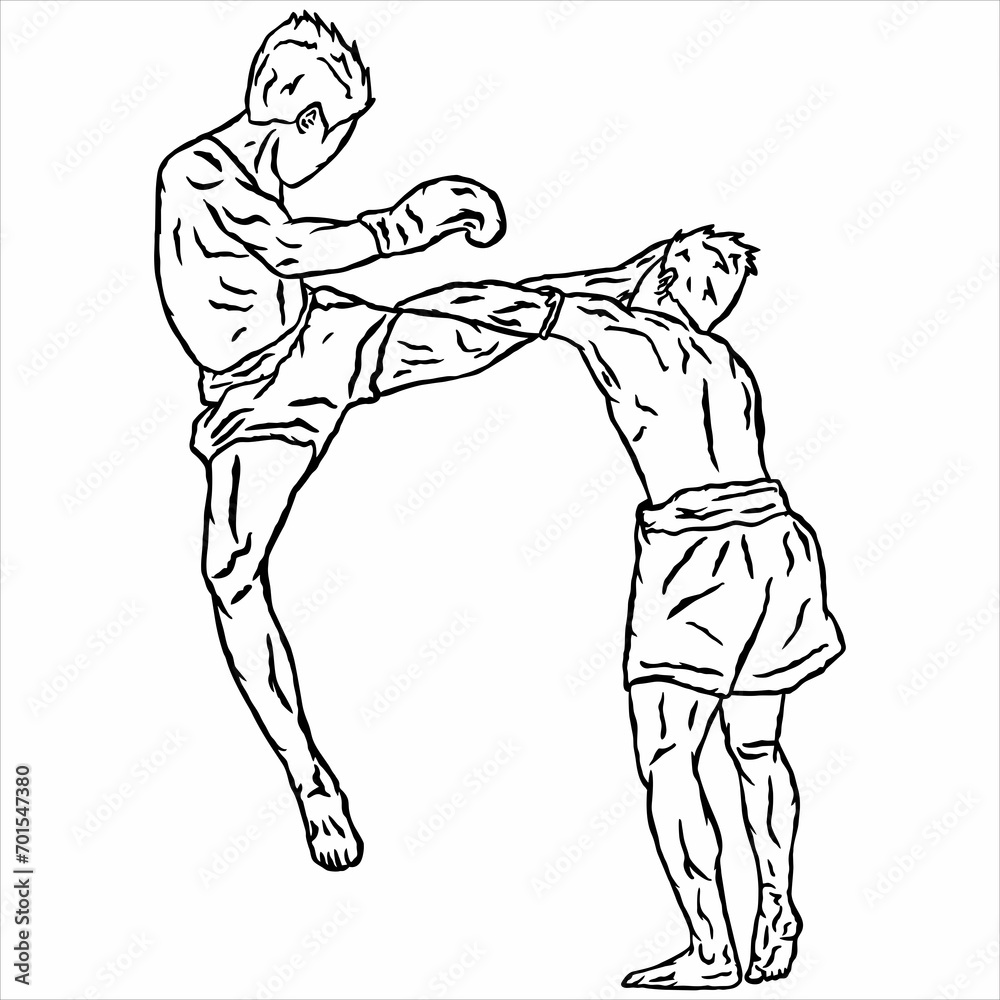 illustration of muaythai fighter kick boxing icon