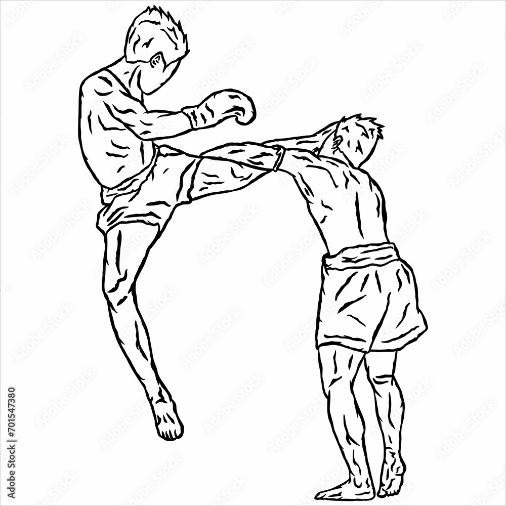Fototapeta premium illustration of muaythai fighter kick boxing icon