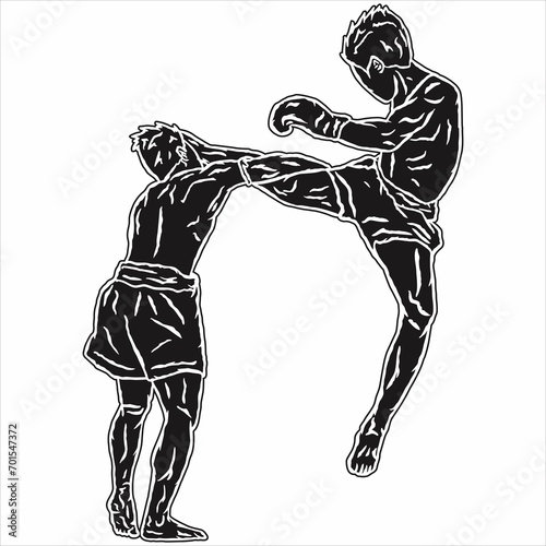 illustration of muaythai fighter kick boxing icon