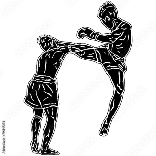 vector illustration of muay thai fighter kick boxing logo icon