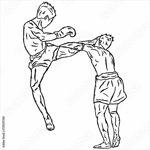illustration of muaythai fighter kick boxing icon © irvan