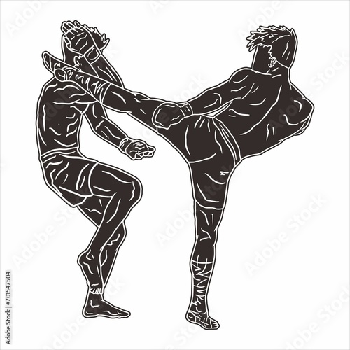 illustration of muaythai fighter kick boxing icon