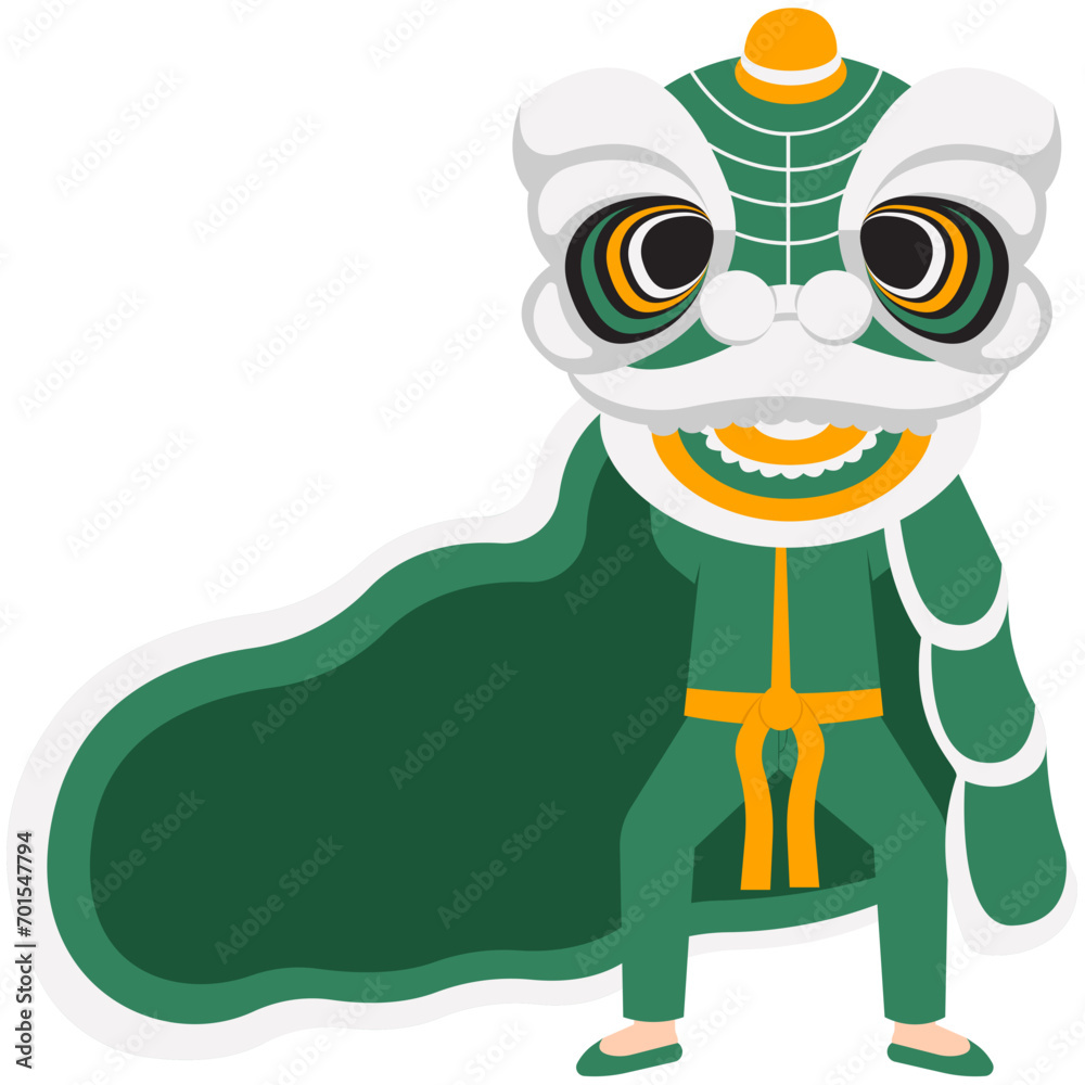 Lion Dances Character Use Green Costume Illustration