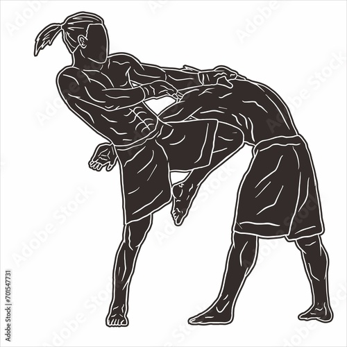 illustration of muaythai fighter kick boxing icon