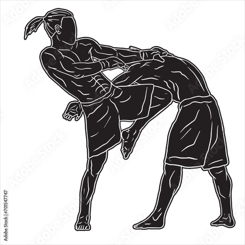 vector illustration of muay thai fighter kick boxing logo icon