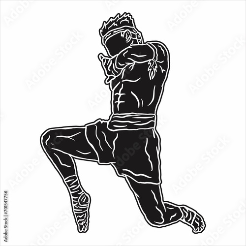illustration of muaythai fighter kick boxing icon
