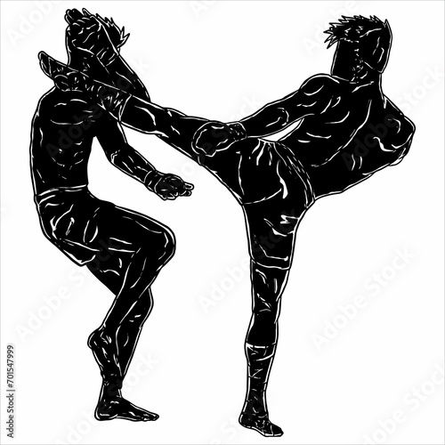illustration of muaythai fighter kick boxing icon