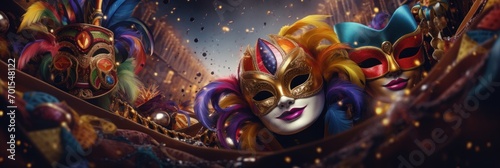 Carnival mask. Mardi gras party background, Carnival festival celebration, Venetian mask, Masquerade disguise photo