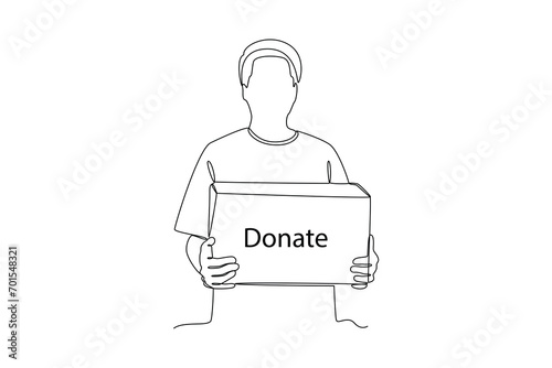 Continuous one line drawing Charity, support and donation concept. Doodle vector illustration.