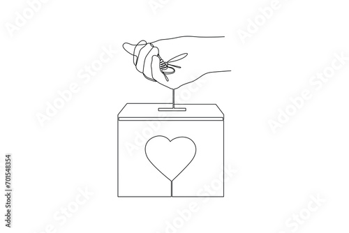 Continuous one line drawing Charity, support and donation concept. Doodle vector illustration.
