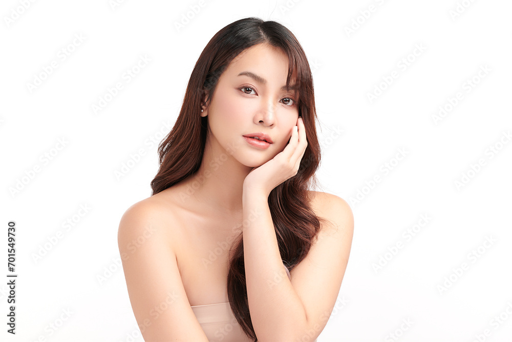 Beautiful young asian woman with clean fresh skin on white background, Face care, Facial treatment, Cosmetology, beauty and spa, Asian women portrait.